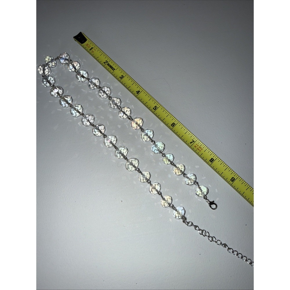 Vintage Aurora Borealis Glass Crystal Beaded Necklace Faceted AB 18-21 inches - Picture 9 of 11